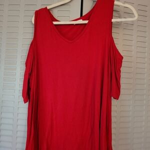 Red knit cold shoulder shirt